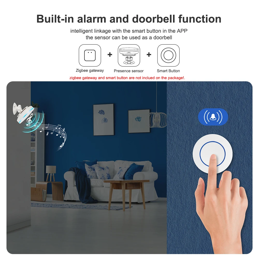 Zigbee Mmwave Human Presence Sensor Tuya Wifi Siren Motion Detector With Doorbell Distance Sensor For Smart Home Automation