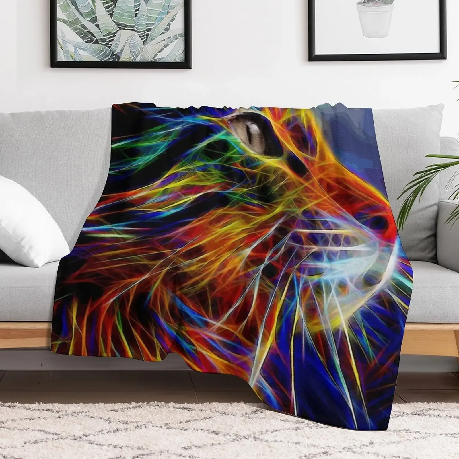 Neon cat, cat, chat, gato, lea roche paintings Throw Blanket Flannels blankets ands Thin Blankets