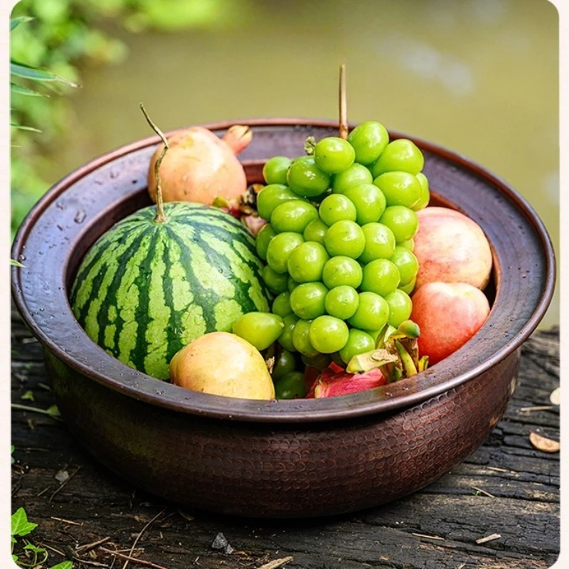 

Умывальник ручной работы из чистой фиолетовой меди, декоративные раковины в стиле ретро, утолщенная круглая медная раковина для хранения. Латунная раковина