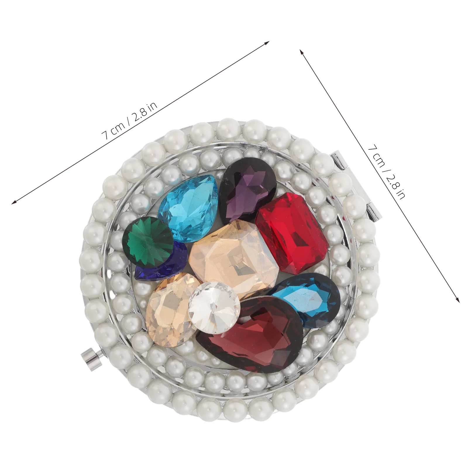 Espelho de bolso portátil strass design dupla face ampliação metal compacto viagem maquiagem bolsa acessório