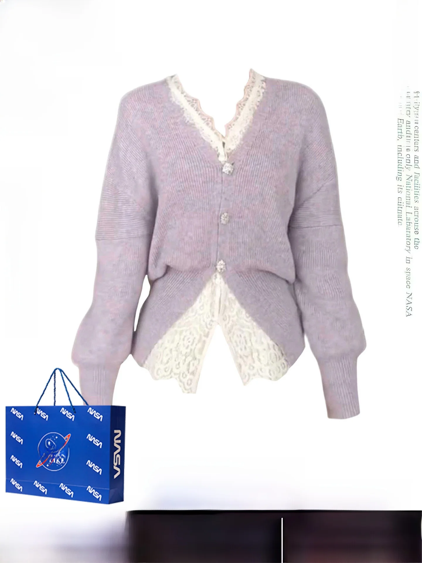 

Korean Sle V-Ne Knitted Sweater Women's Autumn Winter Two-Piece Set Lace Base irt Long Sve Thiened Warmth Heating