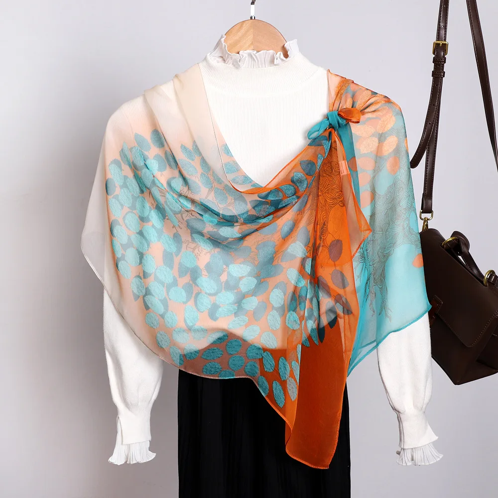 Women Chiffon Silk Scarf Shawl Female Pure Silk Scarves Wraps Solid Color Plus Size Shawls Long Beach Cover-ups