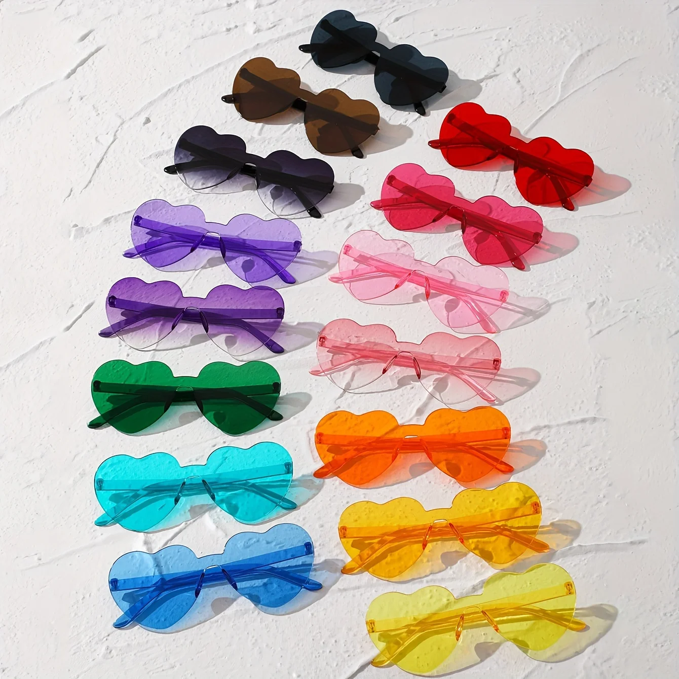 15pcs Heart Shaped Rimless Sunglasses Women Men Cute Cat Eye Candy Color One Piece Shades Sun Glasses Party Eyeglasses UV400