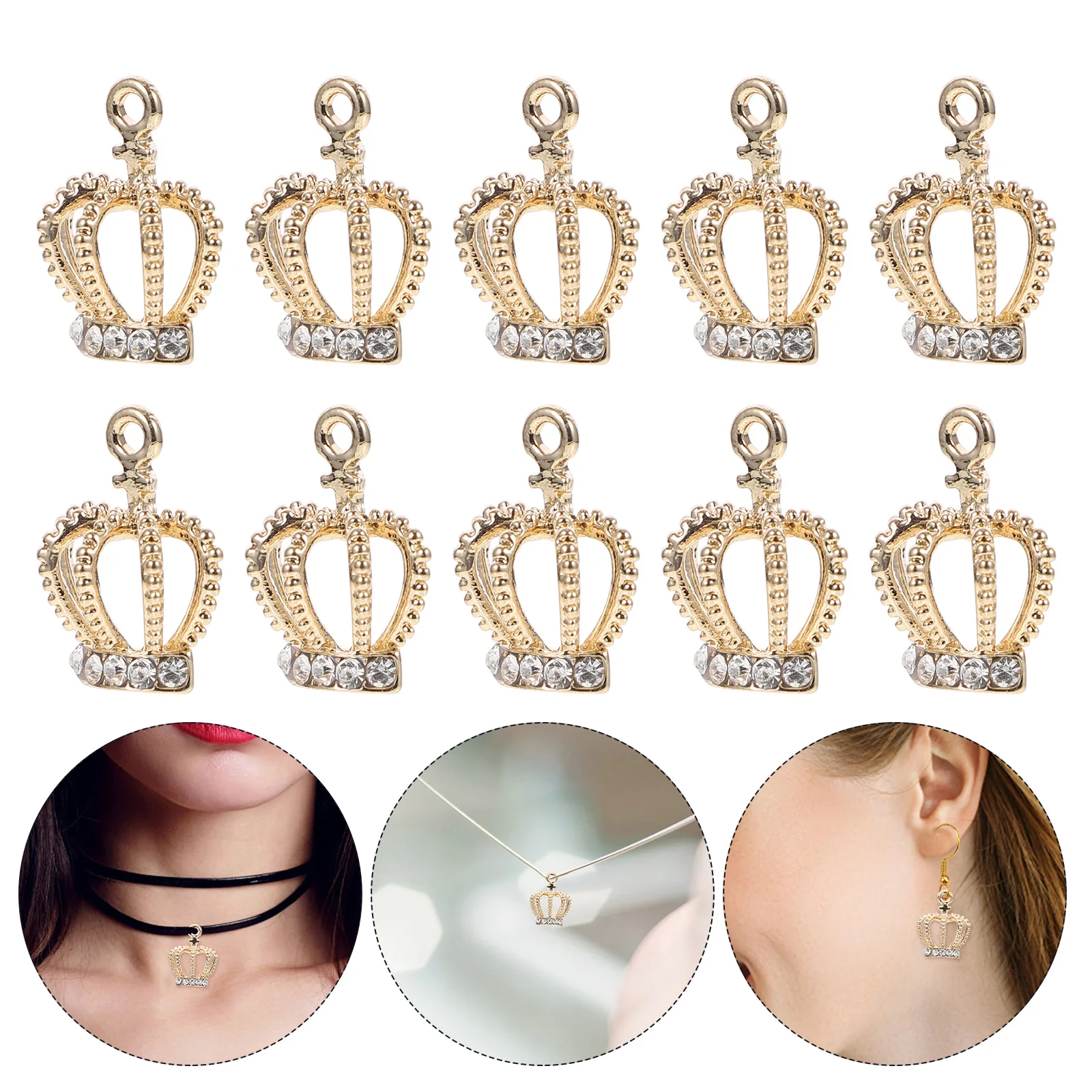 

10 Pcs Crown Pendant Accessories Mini Alloy Charms Safe Durable Jewelry Making Supplies Bright Necklace Components