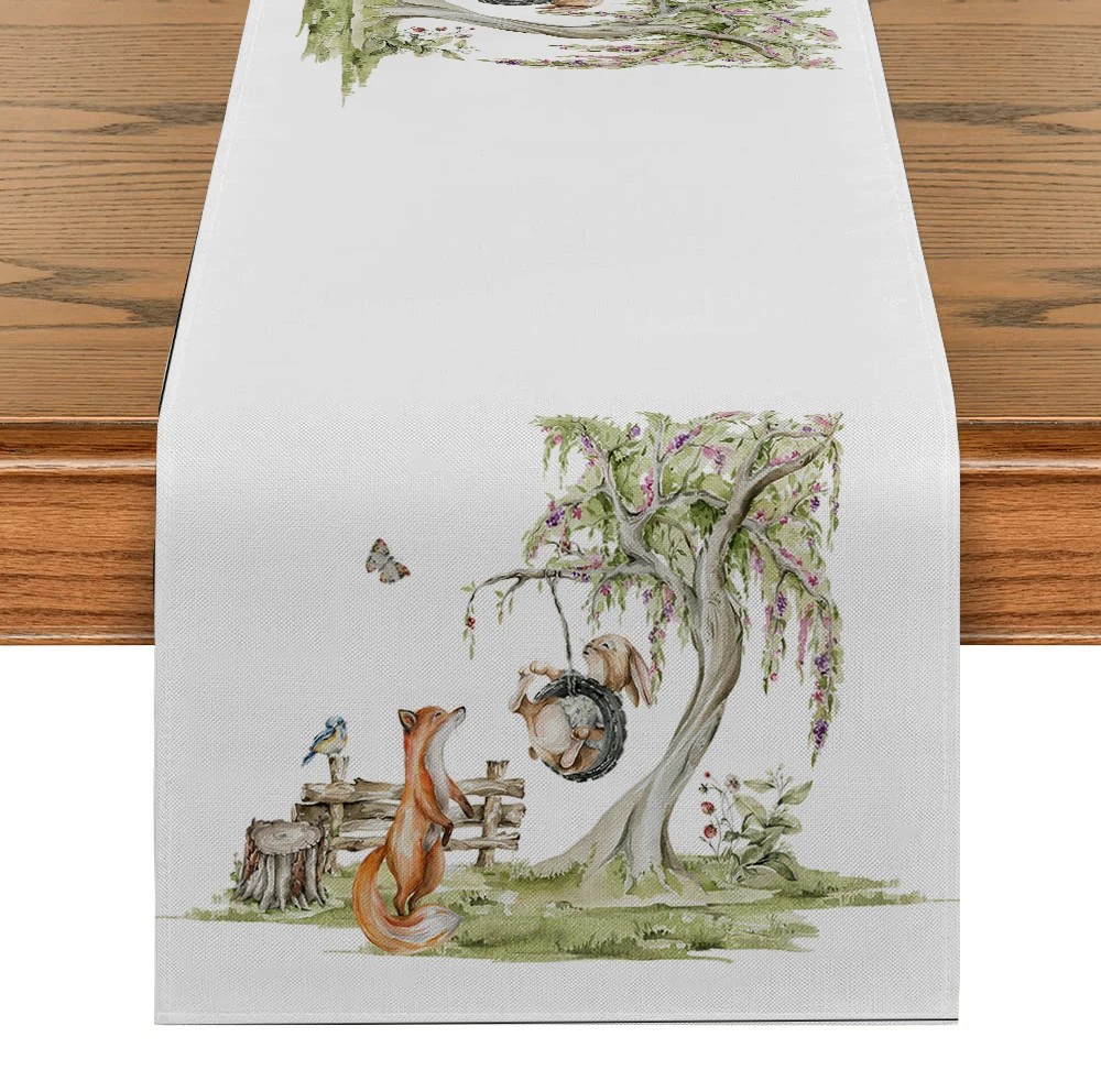 

Fox Bear Rabbit Deer Cartoon Table Runner Wedding Decoration Cloth Dining Decor Coffee Table Runners Washable Dining Long Cloth