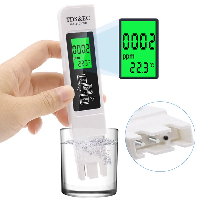 Probador de temperatura Digital multifuncional para pureza del agua, pluma de prueba de temperatura, TDS EC, 3 en 1, 1 Juego