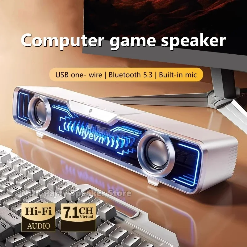 SoundBar Desktop Audio Speaker Home Computer Game Audio Long Strip USB One- Wire Wired Speaker Bluetooth 5.3 RGB Lighting Effect