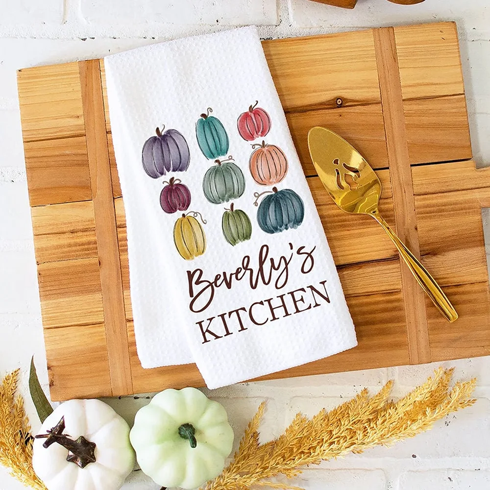 

Personalized Pumpkin Kitchen Towel Waffle Tea Towel Fall Halloween Table Decor Accessories Housewarming Hostess Gift Bathroom