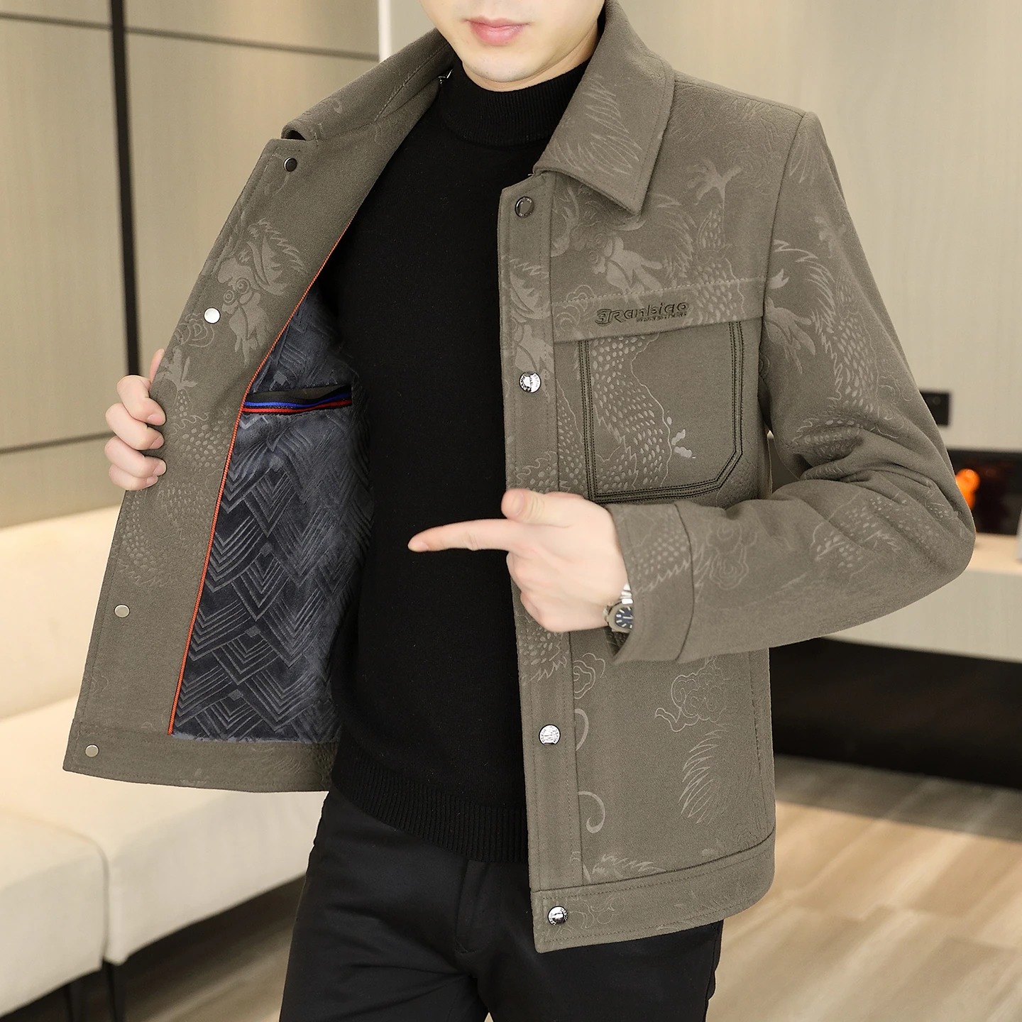 

Жаккардовая шерстяная куртка в китайском стиле для мужчин, зимние толстые теплые шерстяные куртки, повседневное деловое уличное пальто