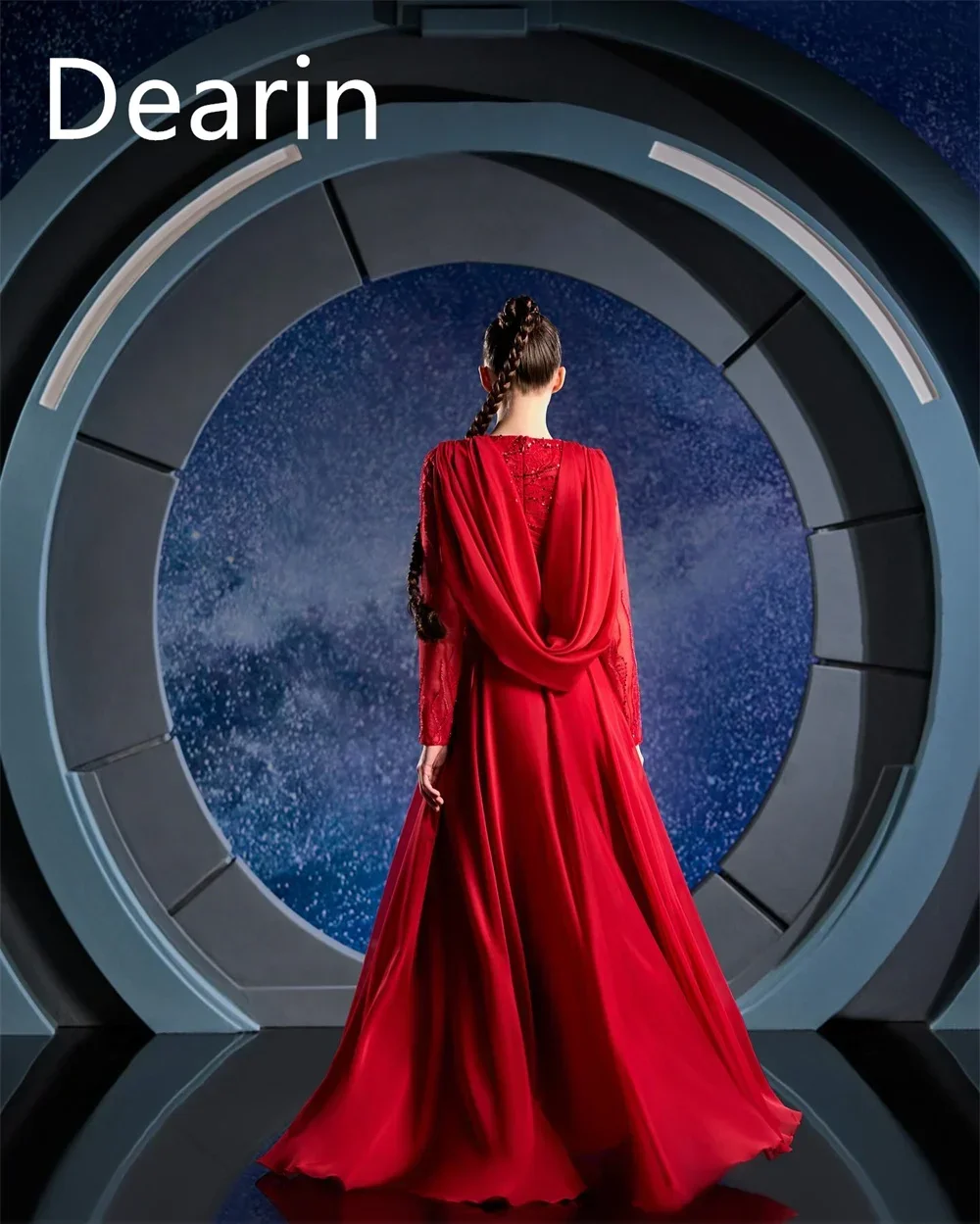 Vestido de noite personalizado dearin com decote em v a linha até o chão saias rendas drapeadas vestidos de ocasião sob medida formal arábia saudita baile d