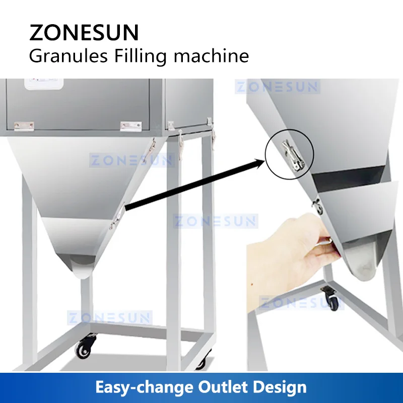 ZONESUN patatine che pesano la macchina di rifornimento imballaggio semiautomatico delle particelle sbuffi sbuffi Popcorn snack attrezzature ZS-FZ1000L
