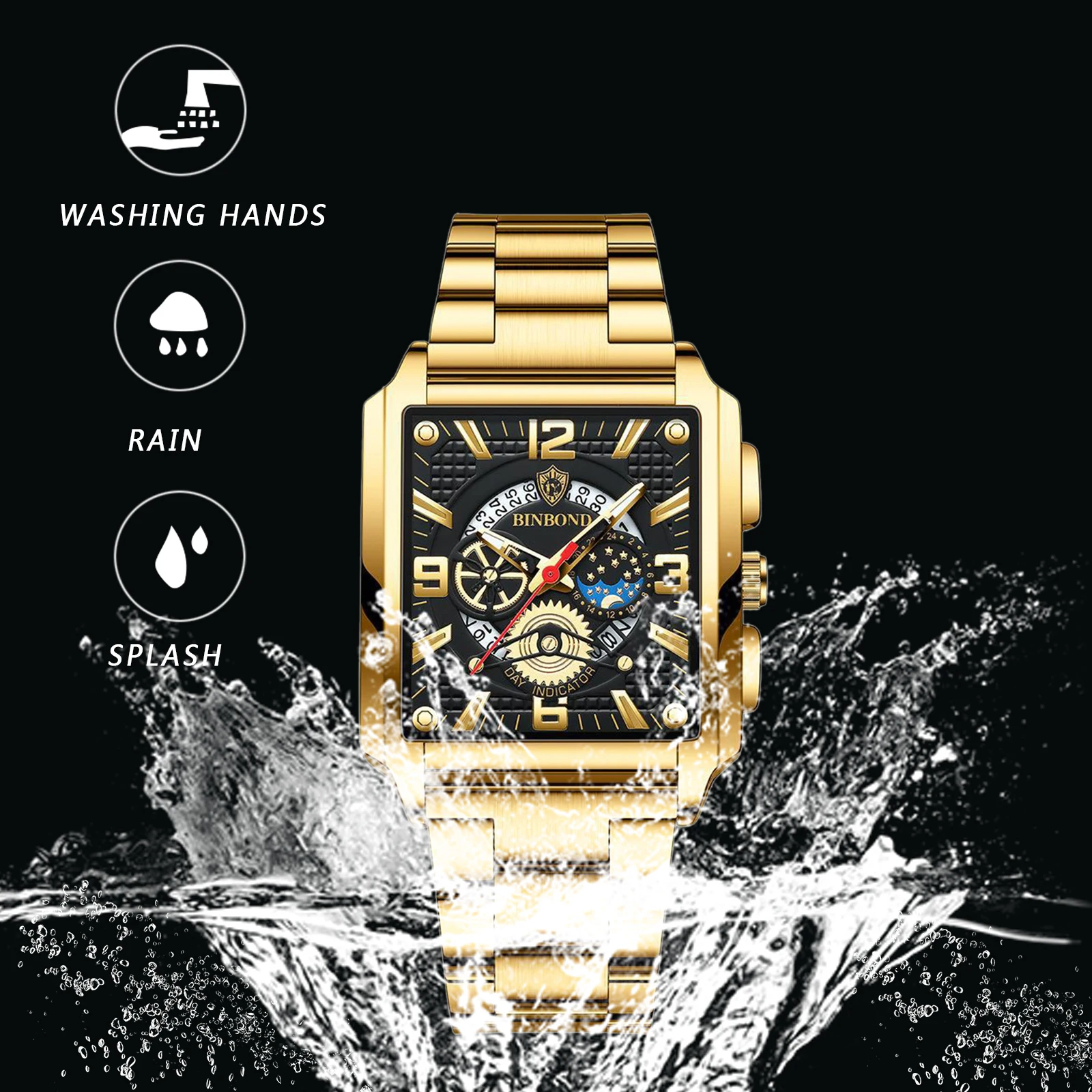 Lancardo-ساعة يد كوارتز رجالية من الفولاذ المقاوم للصدأ ، أسود ، ذهبي ، العلامة التجارية العليا ، الفاخرة ، أيدي مضيئة ، الاتصال الهاتفي التاريخ ، ساعة عمل ، هدية