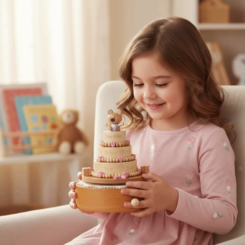 

Wooden Material Wooden Carousel Music Box Ballet Dancing Girl Retro Design Rotatable Music Box Rotating Carousel Vintage Style