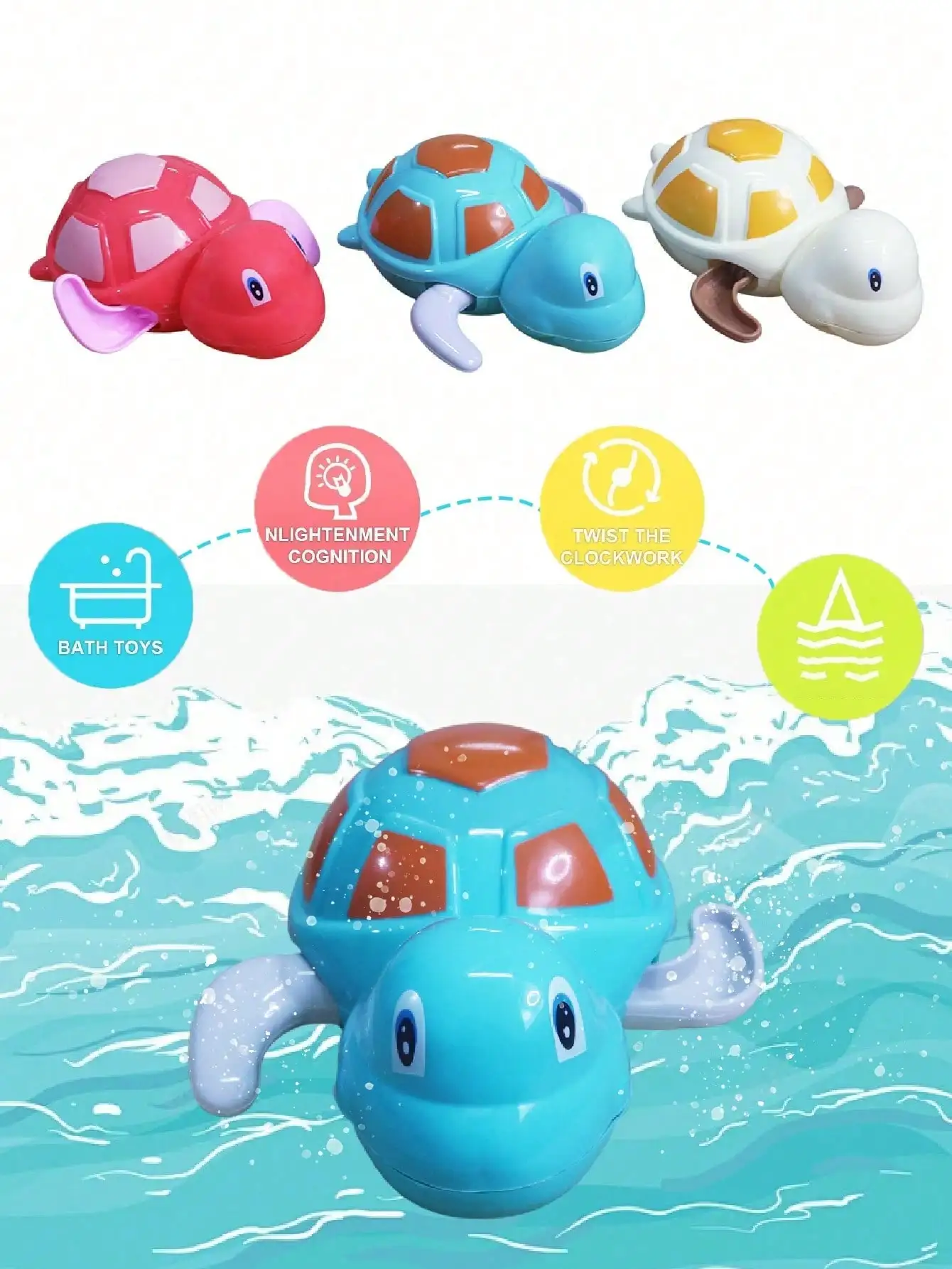 Fun Wind-up Swimming Turtle Bath Toy, Water Play Toy for Boys and Girls for Bathtubs and Pools, Sensory Toy, Bathtub Toy