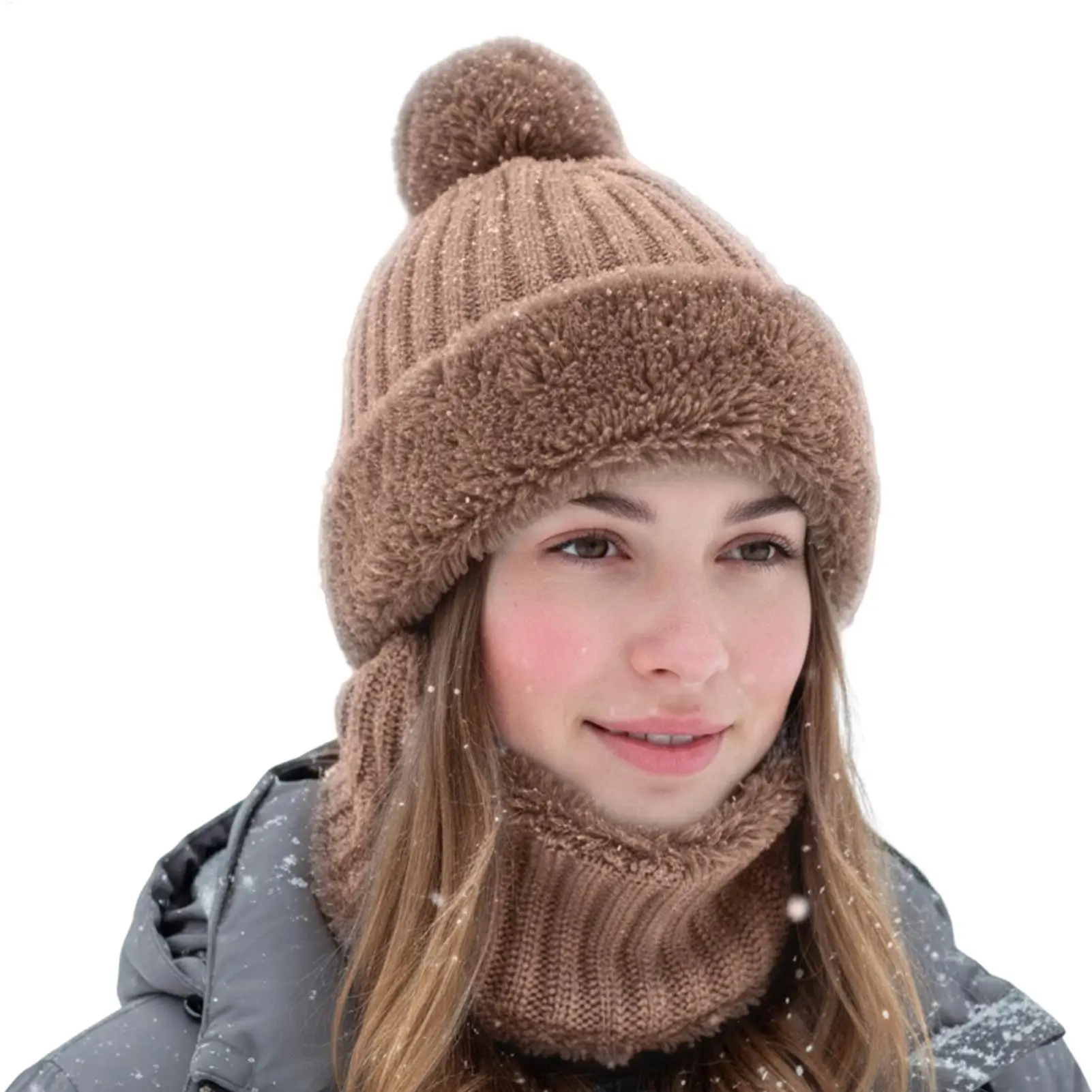 

Knit Beanie Cold Weather Beanie With Neck Gaiter Fleece Lining Cute Hats For Women With Ear Flaps For Cold Weather Autumn Hiking