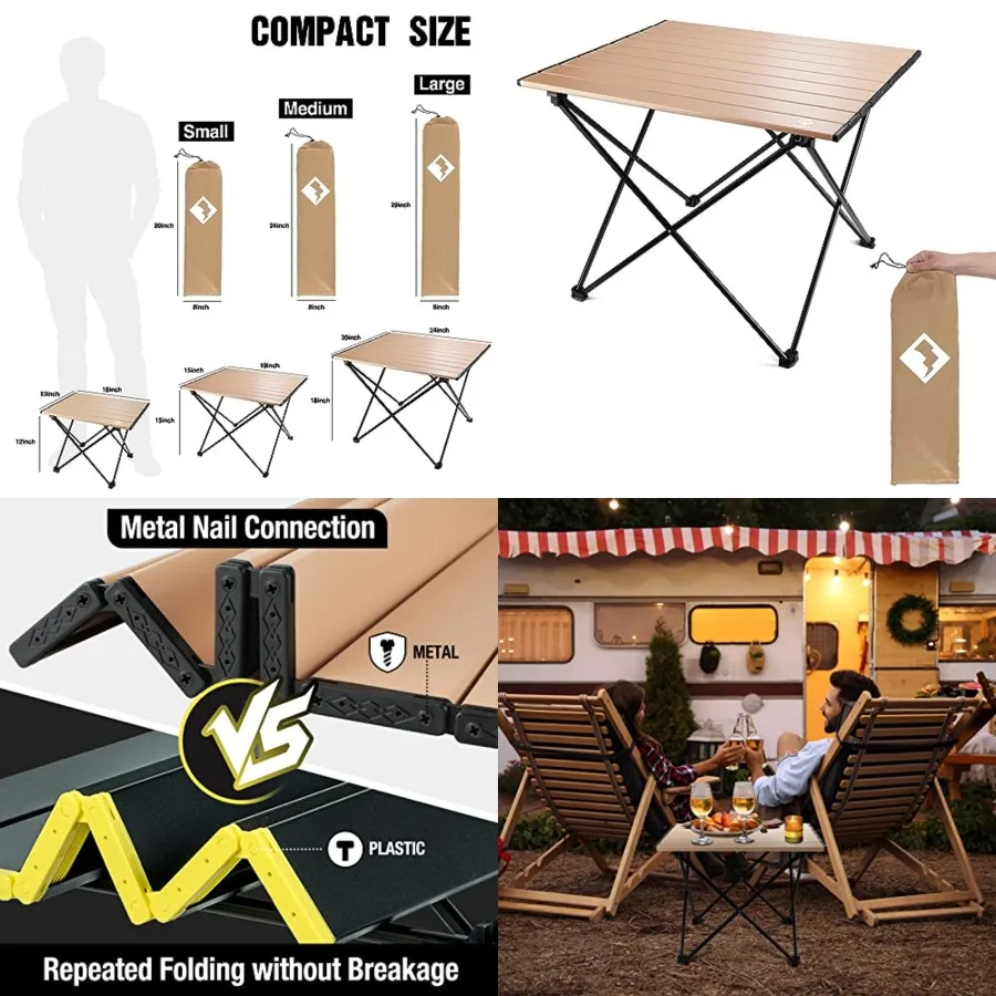 

Por Side, Ultralight Aluminum Folding Beach Table with Carry Bag for Outdoor Cooking, Picnic, Camp, Boat, Travel