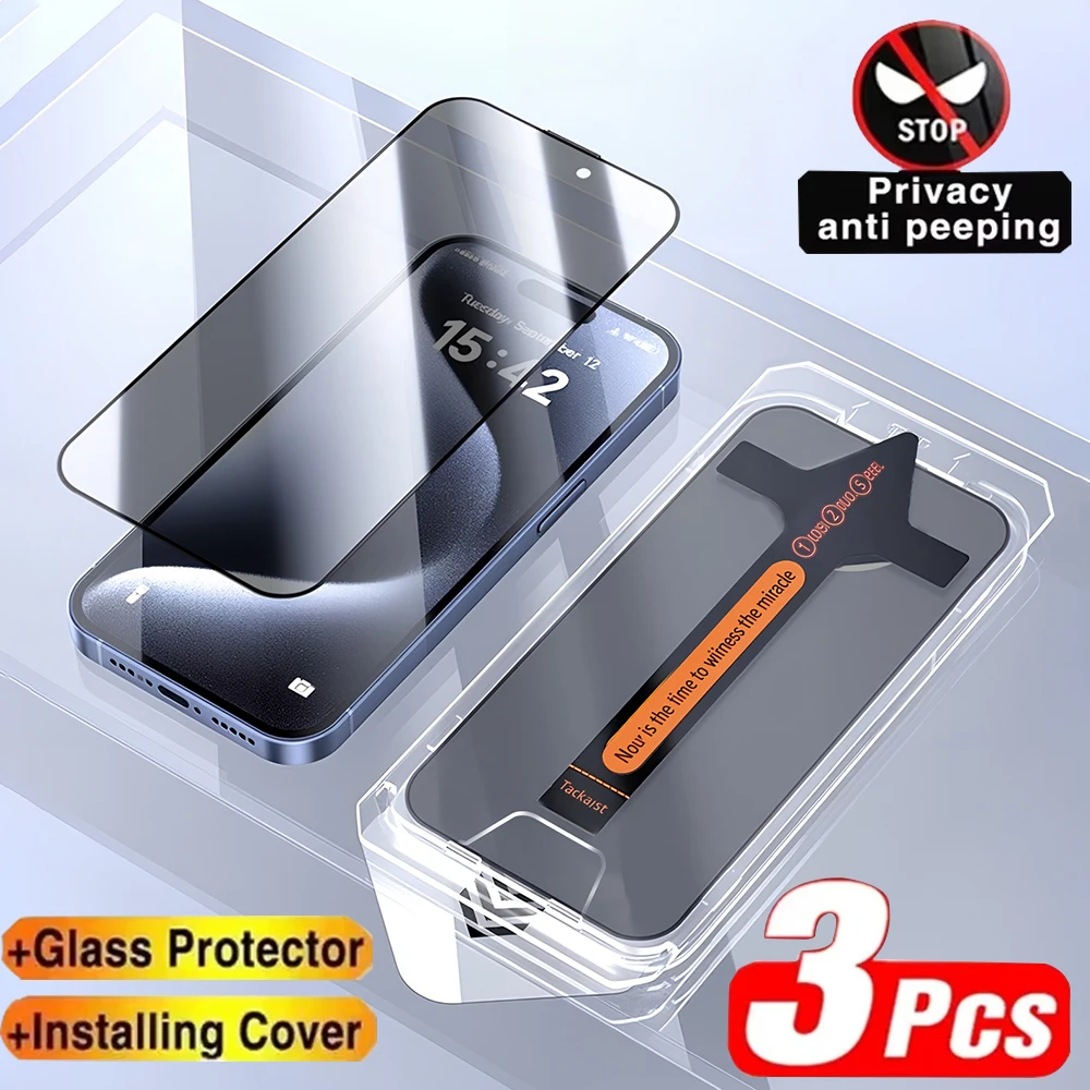 3PCS Anti-Spy Tempered Glass For iPhone 17 16 15 13 12 11 14 Pro Max Air Plus X XR XS Dust Free Install Privacy Screen Protector