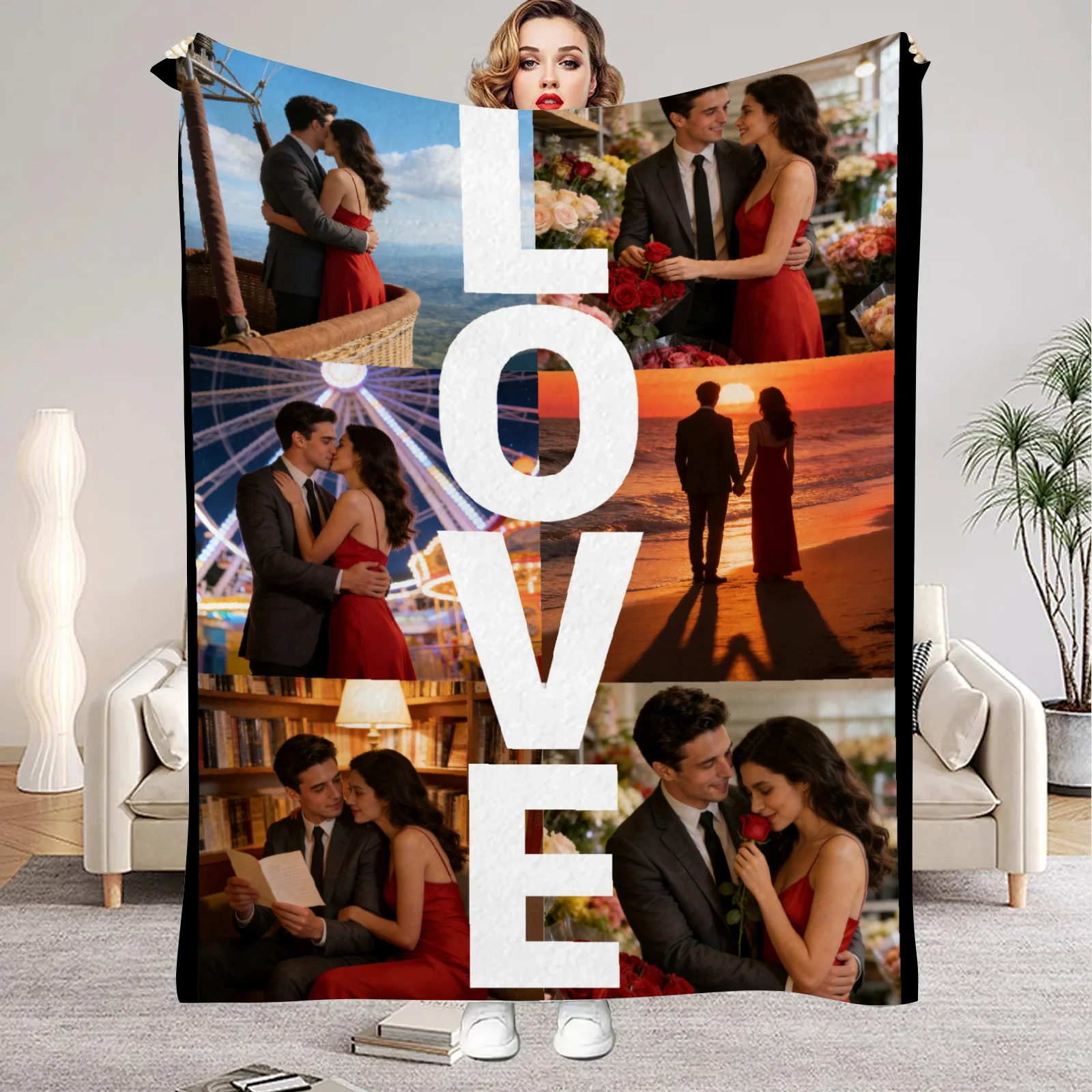 1PC Custom Personalized Blanket Personal Photo Flannel Bed Blanket Birthday Wedding Couple Anniversary Gift Holiday Blanket