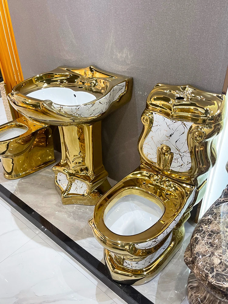 

European style palace golden toilet hotel home retro toilet color creative split column basin Emperor Hong bathroom