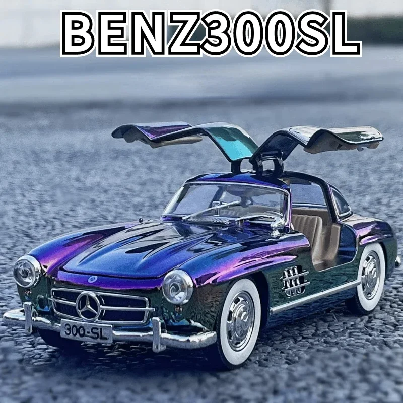 1:24 Mercedes-Benz 300SL Electroplating plate Diecast Metal Alloy Model car Sound Light Pull Back Collection Kids Toy Gifts