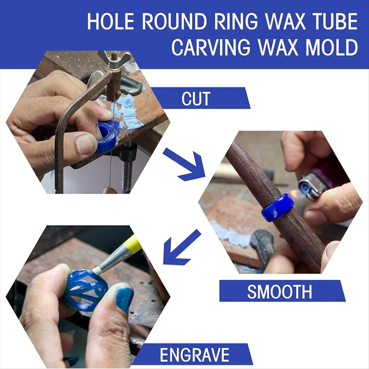 A77K 7pcs Blue Ring Wax Tube Jewelry Carving Wax Mold Hole Round Mold Wax Tool Kit Wax Tube Hole Mold