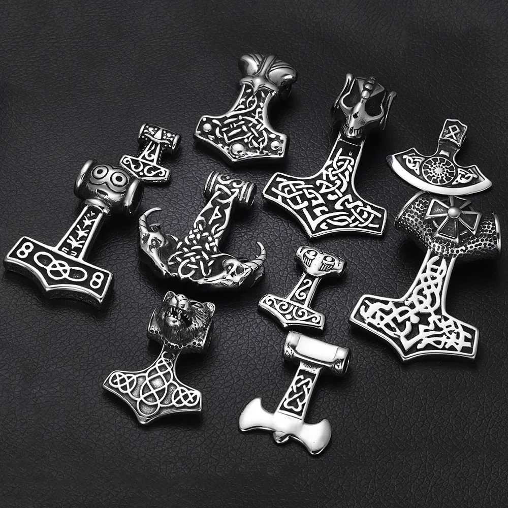 Stainless Steel Viking Thor Hammer Pendant Hole 5mm for Necklace DIY Accessories Findings Jewelry Making Men Charm Supplies