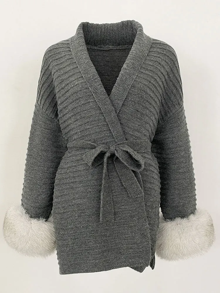 FURYOURSELF ريال فوكس الفراء طوق القمم سترة الراكون الطبيعي محبوك سترة متماسكة سيدة تريكو المرأة 2025 حقيقية تريكو