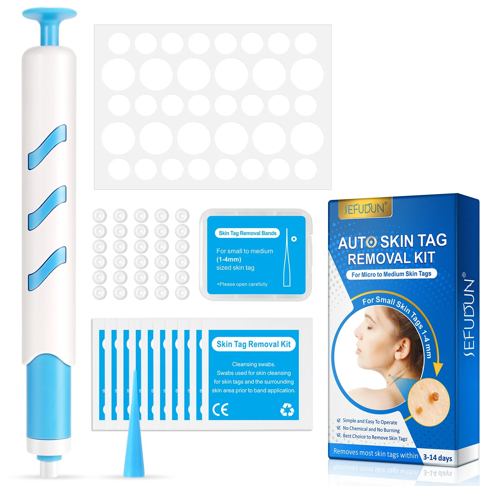 

Painless Auto Skin Tag Removal Kit For Small Skin Tags 1-4mm With Cleansing Swabs Home Use Beauty Face Skin Care Tool