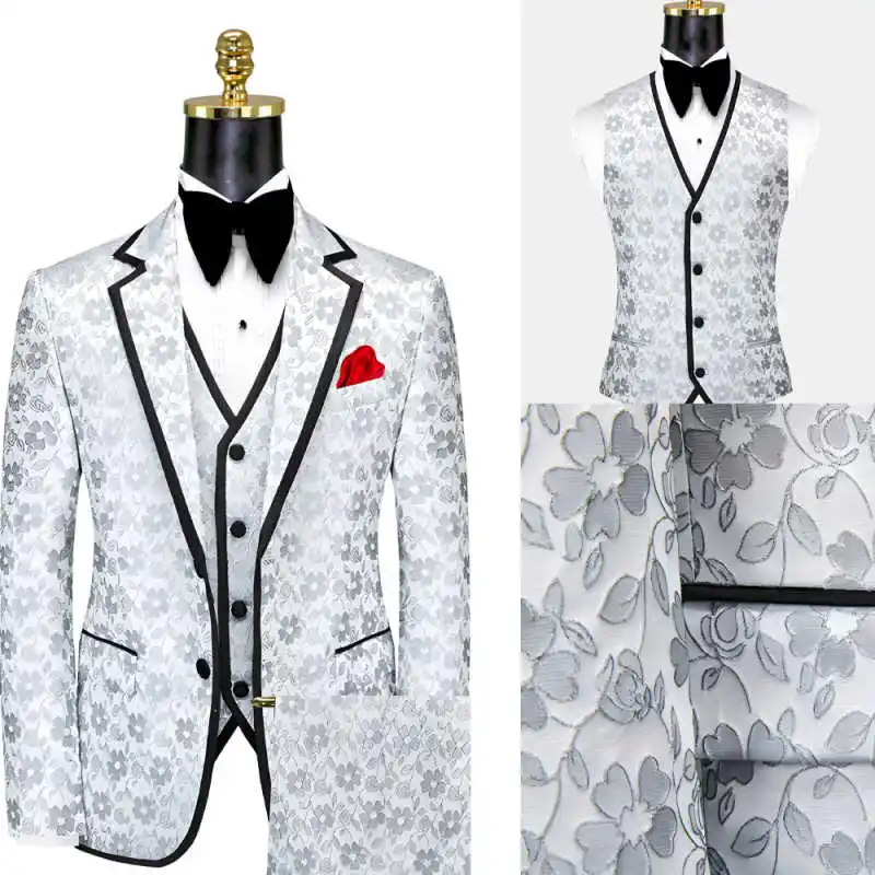 

Jacquard Men Suit Slim Fit 3 Pieces Jacket Pants Vest Formal Occasions Banquet Outfits Wedding Grooms Costumes Customized