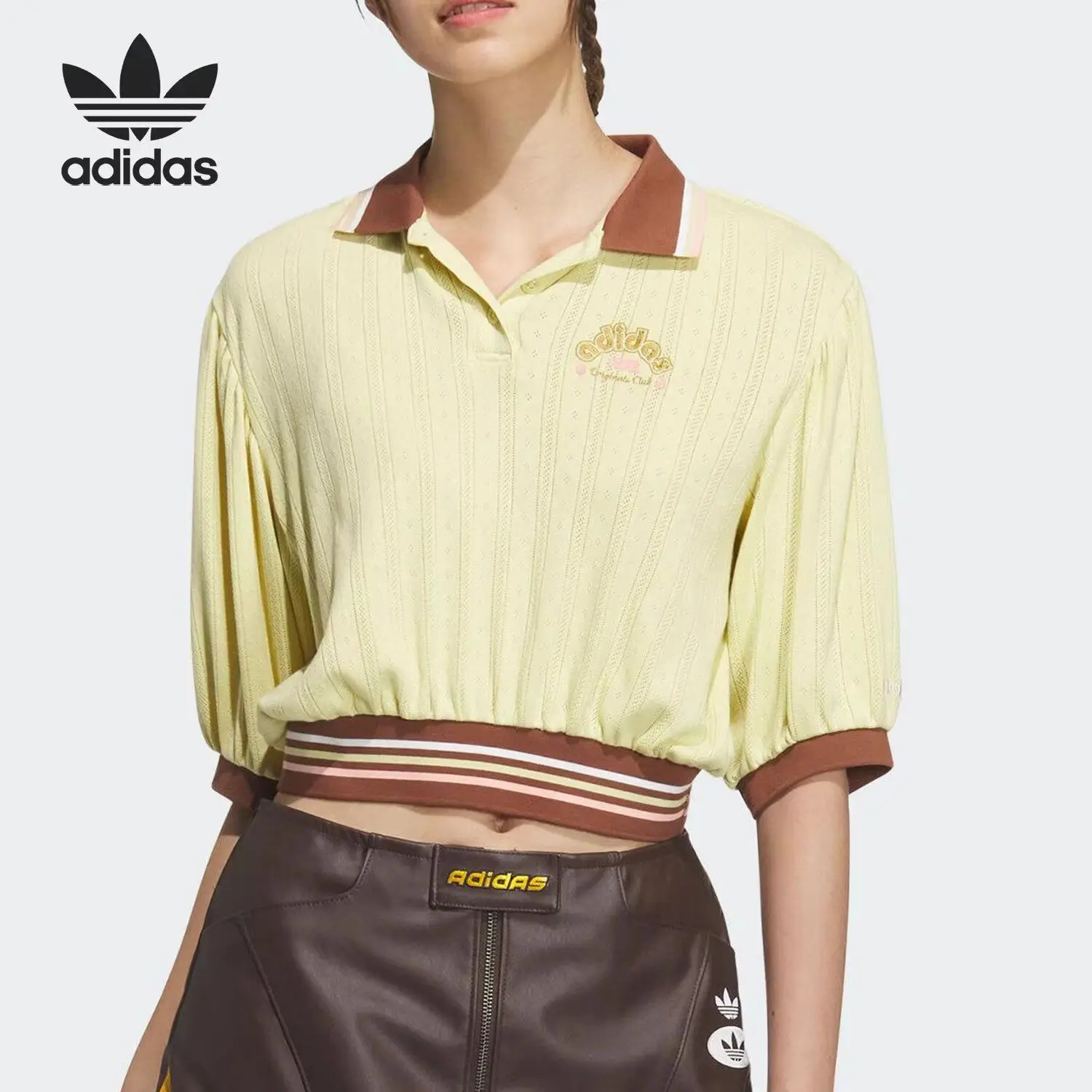 Adidas Clover Women's Lapel Classic Knitted Short Sleeve JM8001