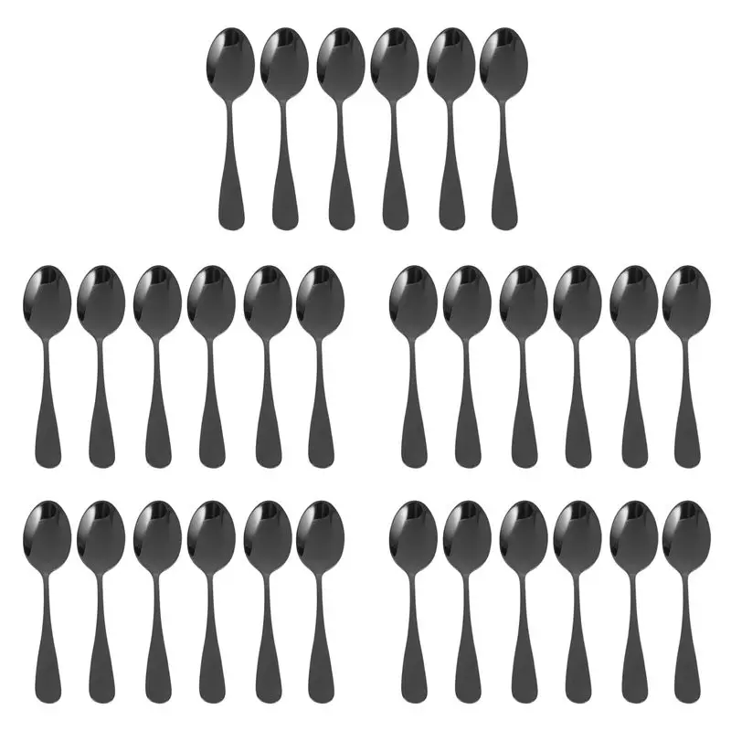 Black Teaspoons Teaspoons, Mini Stainless Steel Cake Spoons, Scoop For Ice Cream , Set Of 30 (Black Coffee Spoons)