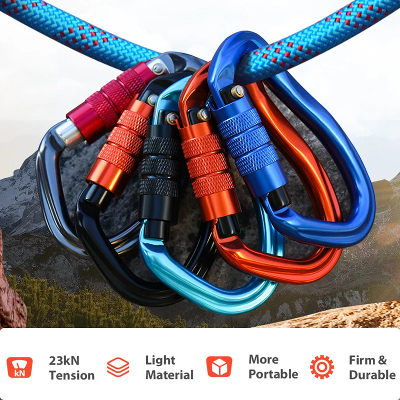 23KN Auto Locking Gate Carabiner Heavy Duty D Shape Buckle Pack D-ring Carabiner Climbing Rappelling Hammock Locking Clip