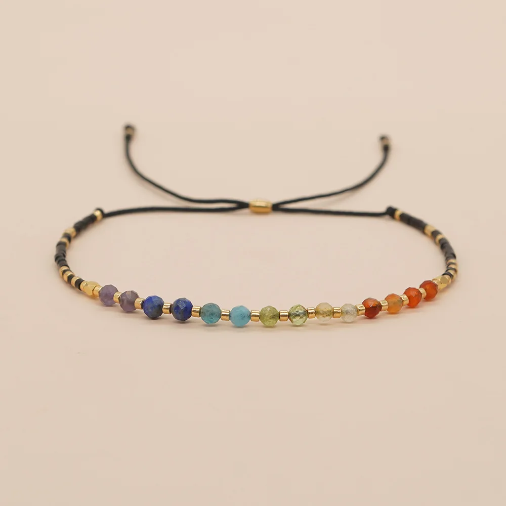 Go2boho Boho Bead Bracelet Semi-Precious Stone Protection Colorful Gemstone Seed Beads Adjustable Handmade Chain For Women Gift
