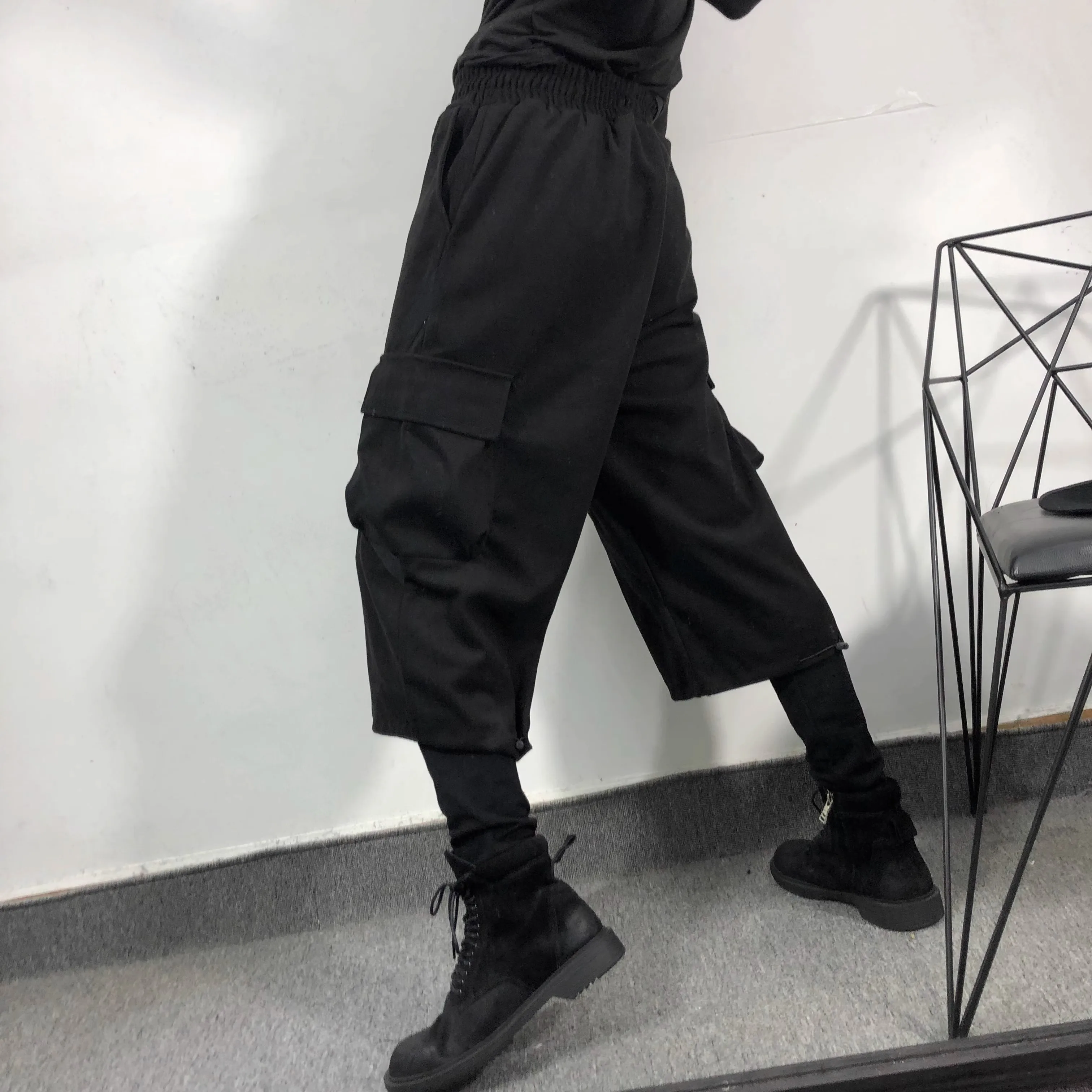 الأصلي الخريف والشتاء الاتجاه الداكن الرجال بسيطة فضفاضة وهمية قطعتين ملابس العمل طماق Harajuku الاتجاه العلامة التجارية عادية سراويلي حريمي #4