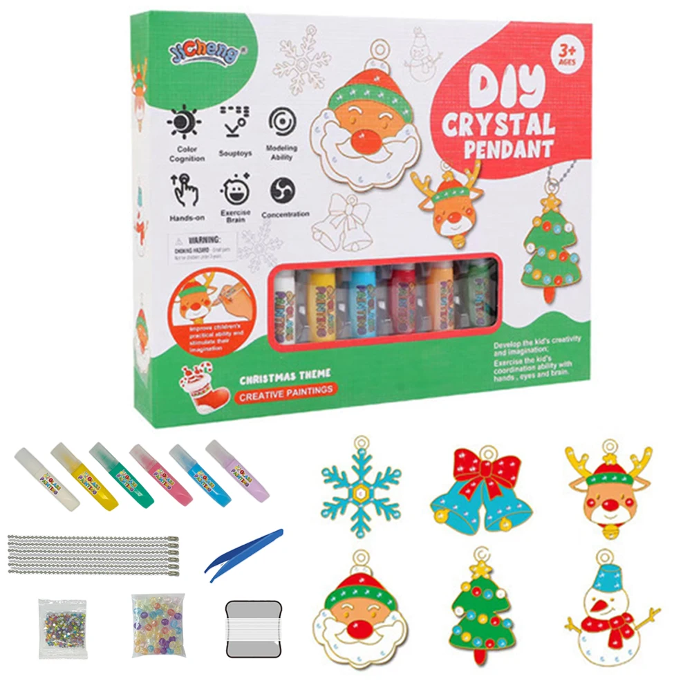 Christmas Kids DIY Crystal Pendant Kit Ornament Xmas Crystal Painting Set Three Dimensional Colour Pendant Toy Decoration 2024