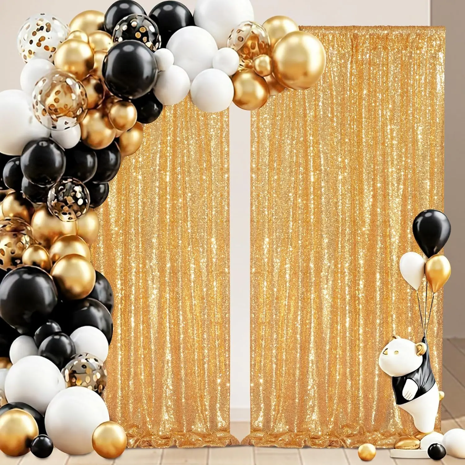

Gold Sequin Backdrop Curtain 2Pcs-4ftx8ft Photo Backdrop Shimmer Backdrop Wall Sparkle Backdrop Gold Backdrop Birthday, Party Ba