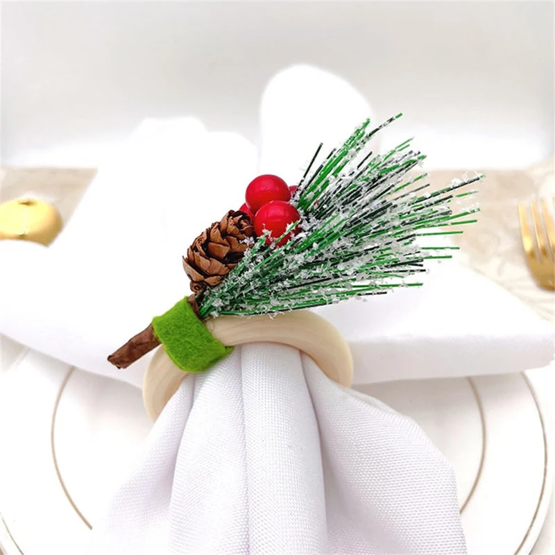 Anéis artesanais do guardanapo do Natal, Holly Berry guardanapo suporte para o banquete do casamento aniversário e ação de graças, 6pcs