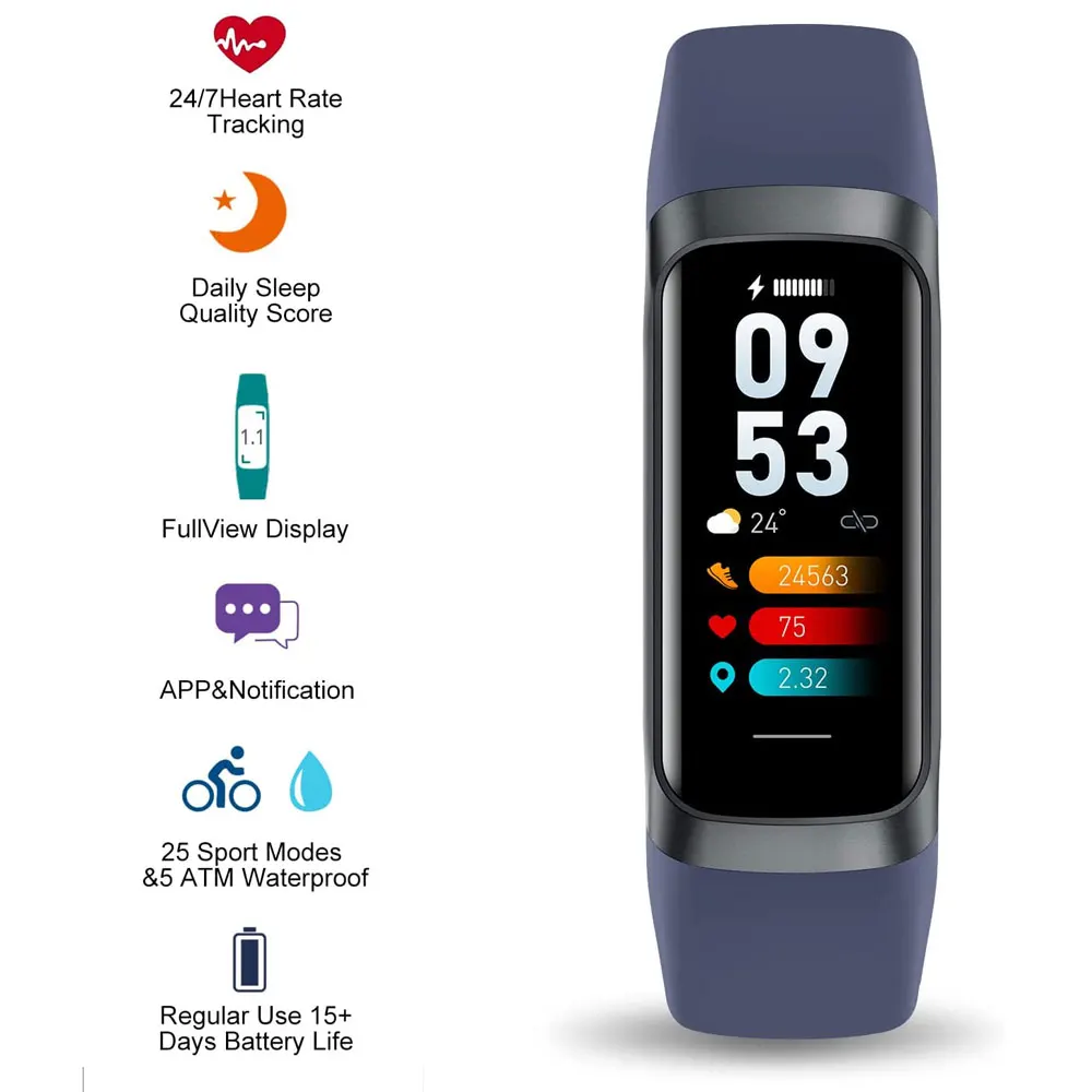 Fitness Tracker, Smart Watch with 24/7 Blood Pressure Heart Rate and Blood Oxygen Sleep Tracker with Calorie/Step Counter