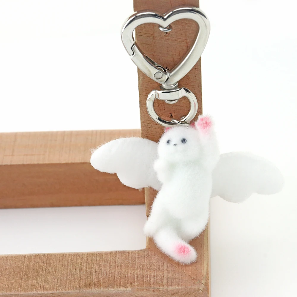 

1pcs Flocking Resin Charms Cat Keychain With Wings For Jewelry Making Mobile Phone Bags And Car Decoration Accessories
