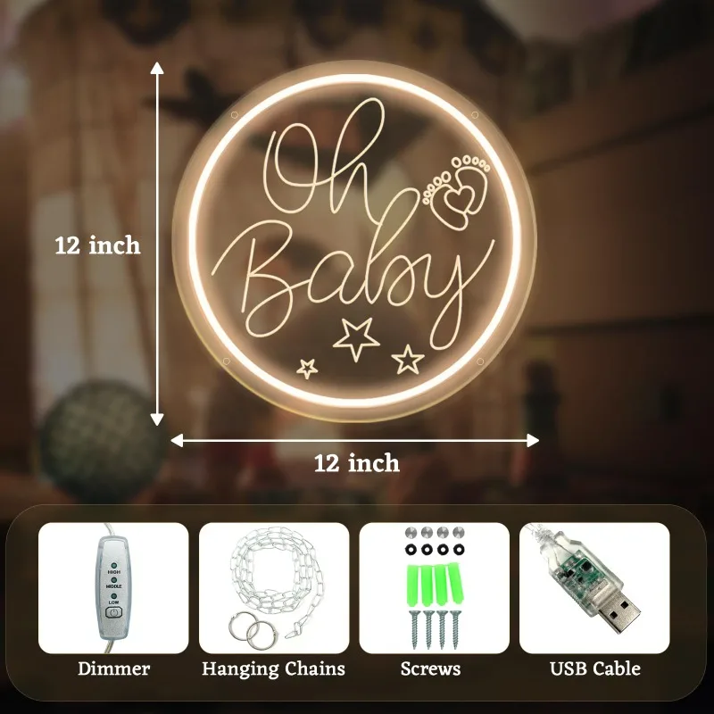 Oh สัญลักษณ์ปากการูปหัวใจของเด็กทารกสำหรับ dekorasi Baby Shower ใช้ USB ไฟ5V ติดฉากหลังห้องนอนงานแต่งงานงานเลี้ยงวันเกิดห้อง