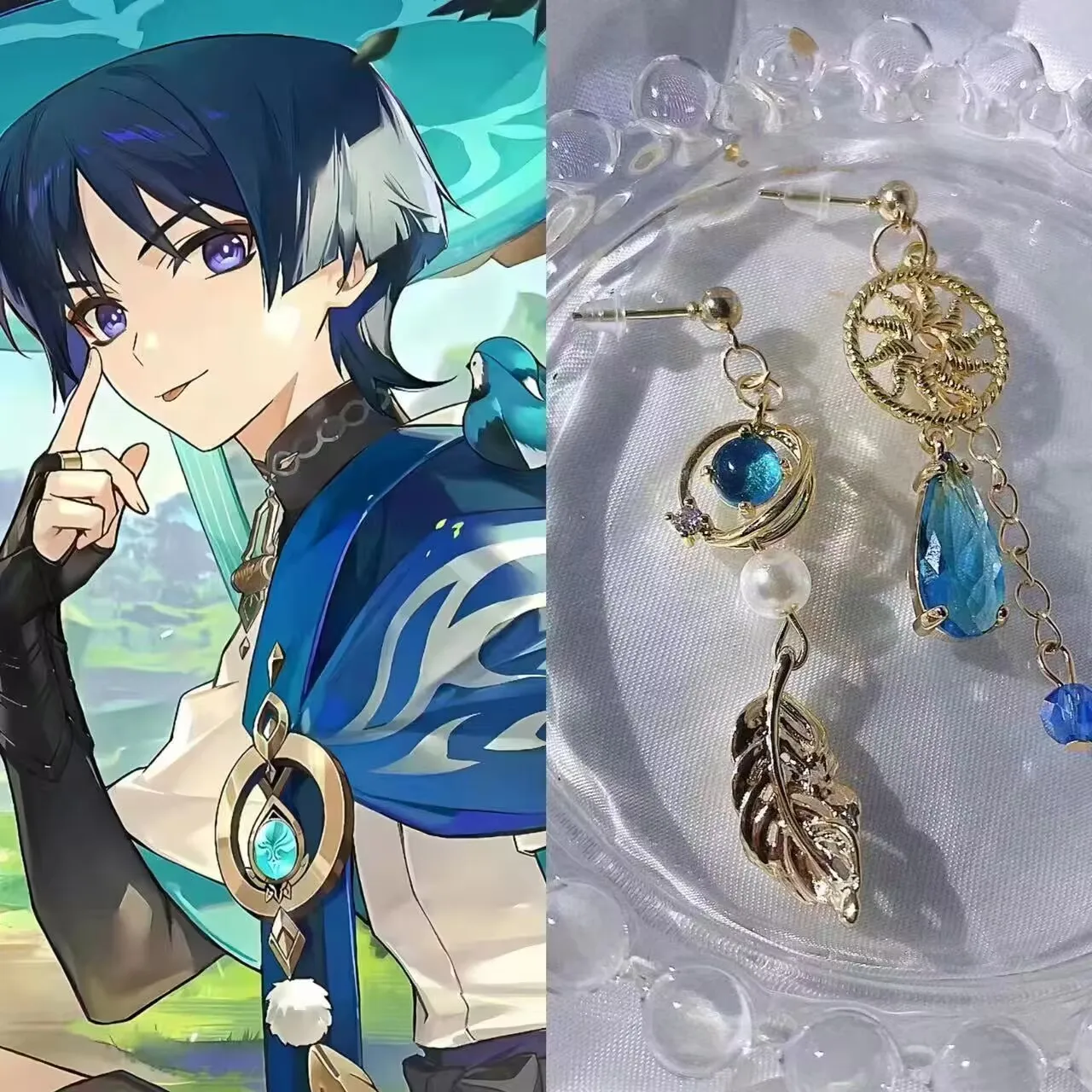 Серьги Genshin Impact, Traveler ~ Wanderer's Lingering Flower Series, клипсы и стиль ногтей, серьги из сплава для косплея