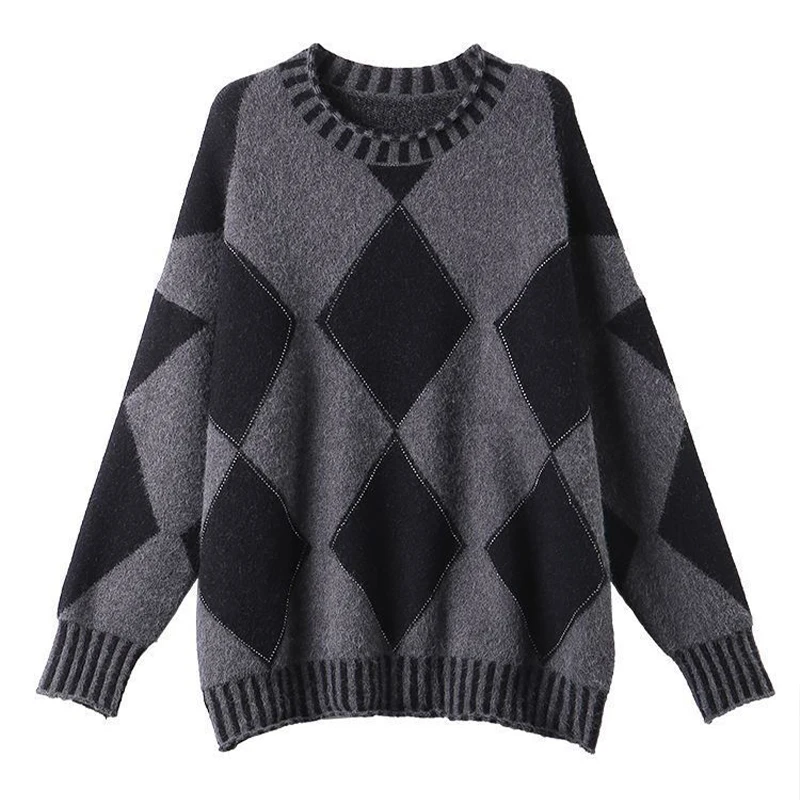Pull à col rond pour femme, pull surdimensionné, patchwork décontracté, chemises minces, vêtements élégants, mode automne et hiver, nouveau, 2023