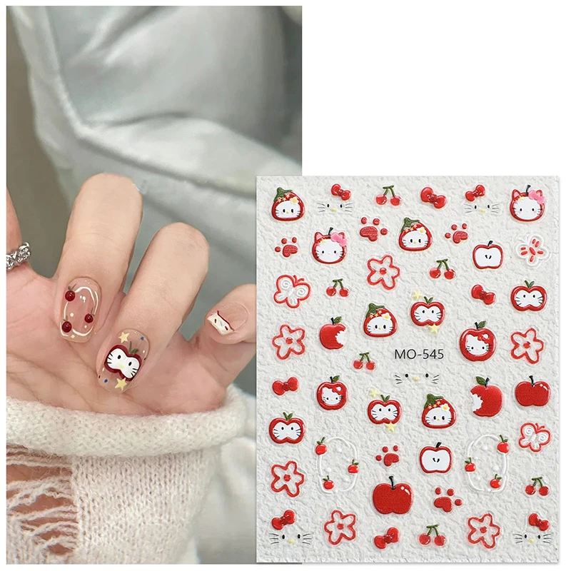 

Sanrio Anime Cute Hello Kitty Embossed Nail Art Waterproof Red And Green Stickers Paste Mobile Phone Case Sticker