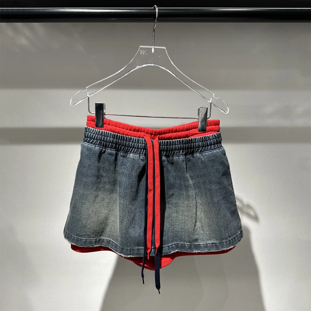 Cotton Blend Clashing Double Waist Head Women's Skirt Pants, Drawstring Tie Fashion High Waist Skirt Pants 2026 Spring New Y2k