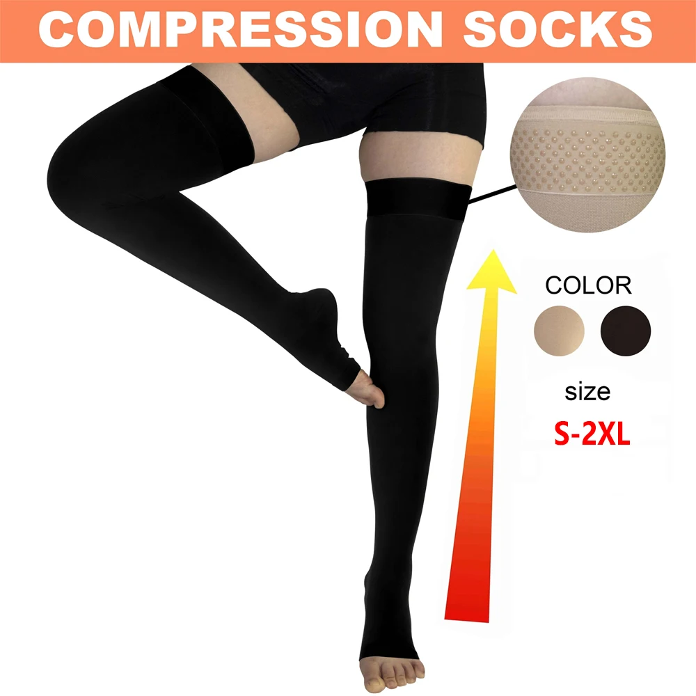 

1 пара восстановления после операции на бедрах, компрессия 20-23 мм рт.ст. для мужчин и женщин, полный шланг Ted, открытый носок, белый/черный