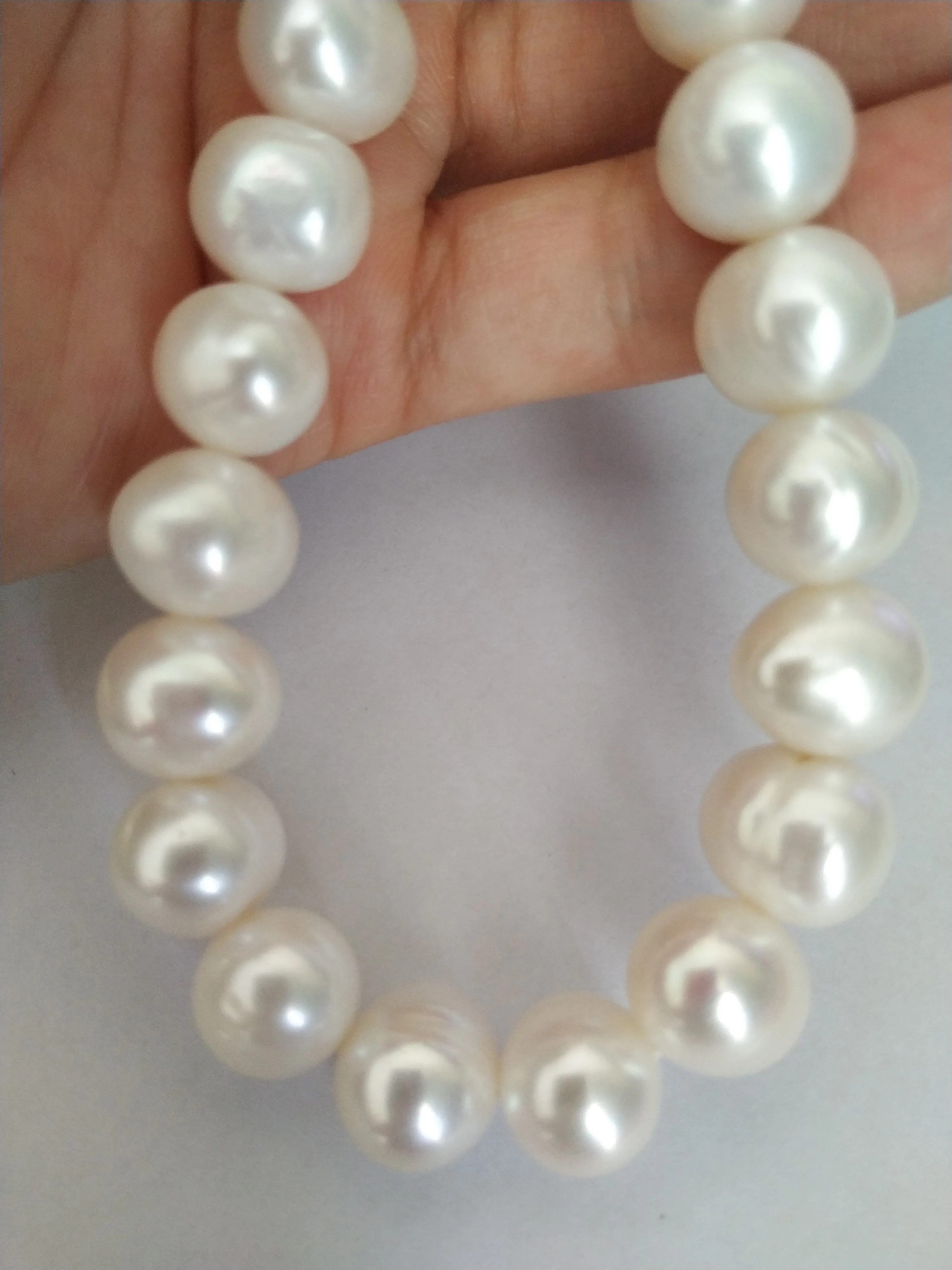 

18''natural 12-13mm AAA white akoya pearl necklace 14k yellow gold clasp