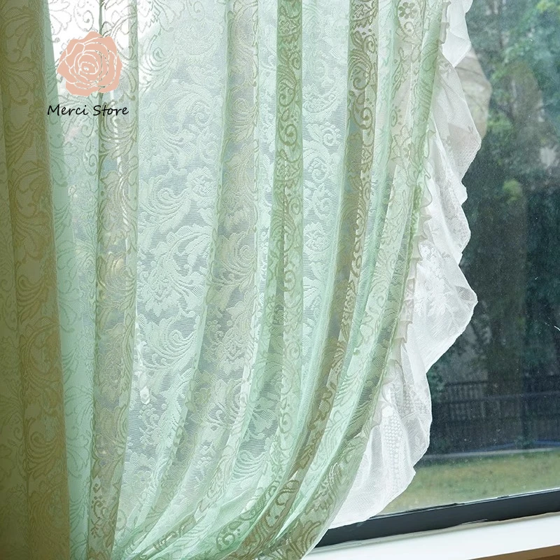 

Pastoral Lace Translucent Curtains for Living Room Small Blackout Windows No Drill Door Custom Long Thermal Insulated