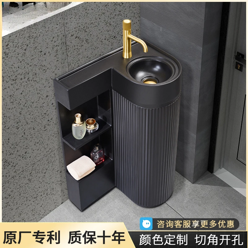 Nordic column style washbasin integrated floor standing small household balcony art