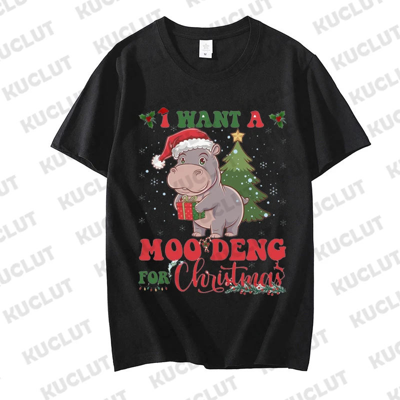 Mode T-Shirt Moo Deng Baby Nilpferd Weihnachten Grafik Frauen T-Shirt Kurzarm weibliche Sommer Mode lässig lose T-Shirt