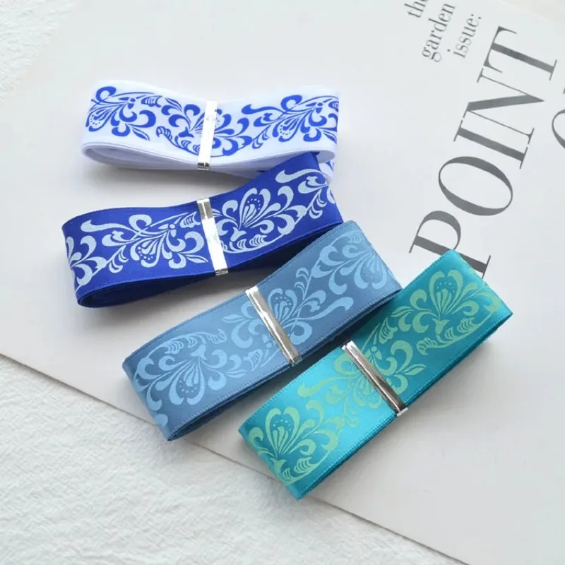 1''25mm Blue and White Porcelain Design Gift Packaging Belt Ribbon Tapes for Wedding Party Christmas Decors DIY Gifts Wrapping